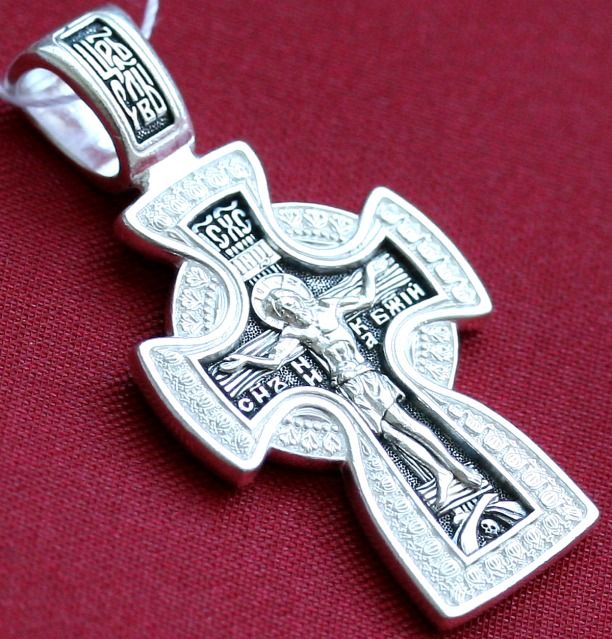 RUSSIAN GREEK ORTHODOX ICON CROSS, STERLING SILVER 925 NEW, RARE CELTIC